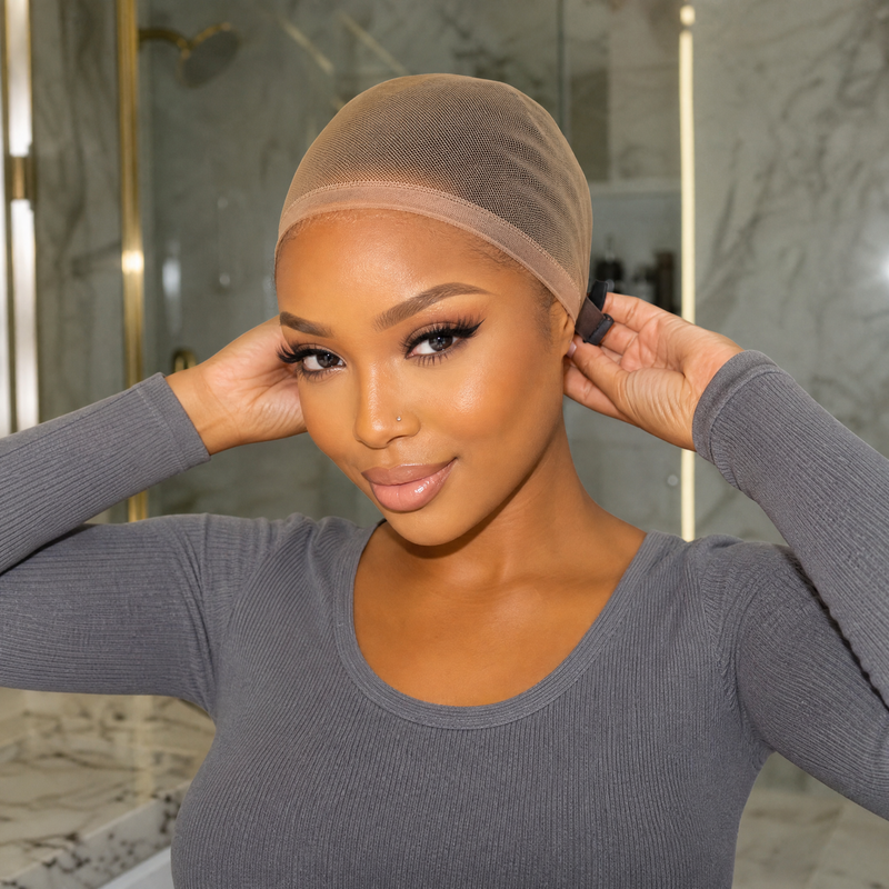 Adjust & Prep: Braid or tuck your natural hair flat...