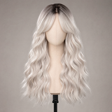 SILKORA 24 inch wavy full-head wig in Shadow Root, front view on mannequin shade card