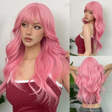 SILKORA 24 inch wavy full-head wig in Blush Rose, multi-angle collage on model