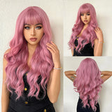 SILKORA 24 inch wavy full-head wig in Blush Rose, front three-quarter and back collage on model