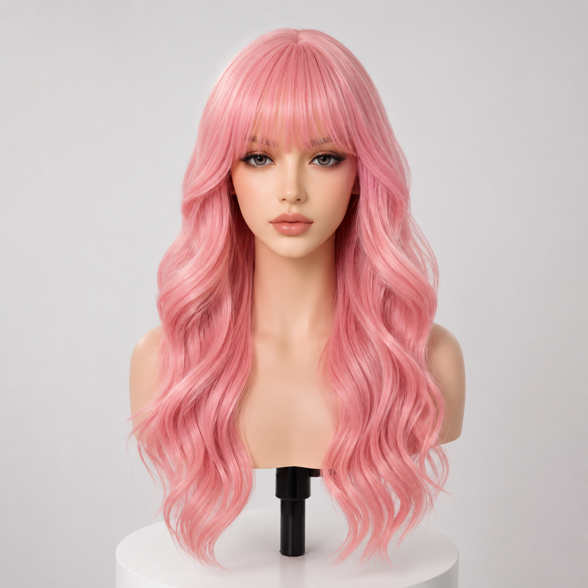 SILKORA 24 inch wavy full-head wig in Blush Rose, front view on mannequin