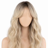 SILKORA 24 inch wavy full-head wig in Champagne Blonde with shadow root, front packshot on mannequin