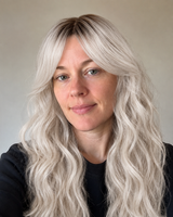 SILKORA 24 inch wavy full-head wig in Champagne Blonde with shadow root, alternate studio front view