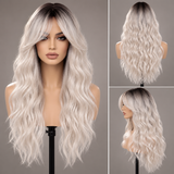 SILKORA 24 inch wavy full-head wig in Champagne Blonde, composite front back and profile on mannequin